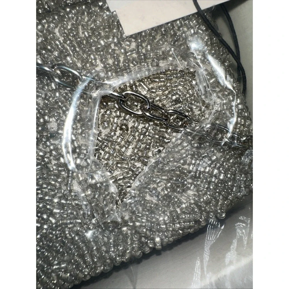 Rachel Zoe Beaded Teddy Bear 3 PC Gift Set Silver Clutch Card Case Bag Charm NIB